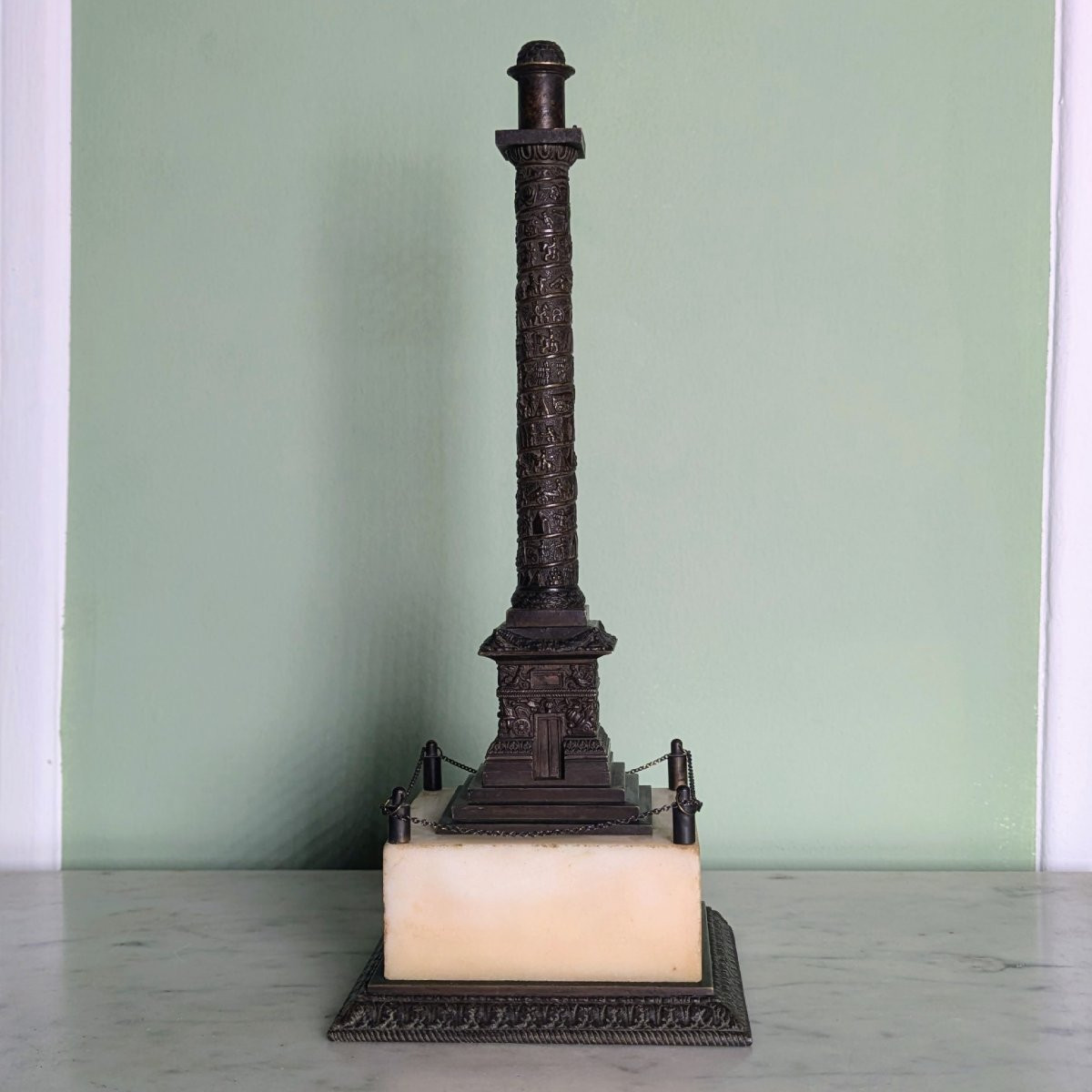 19th Century French Work - Vendôme Column In Patinated Bronze And Marble-photo-2