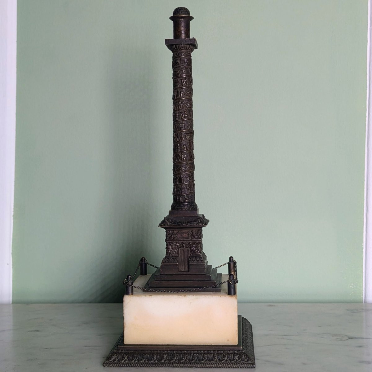 19th Century French Work - Vendôme Column In Patinated Bronze And Marble-photo-3
