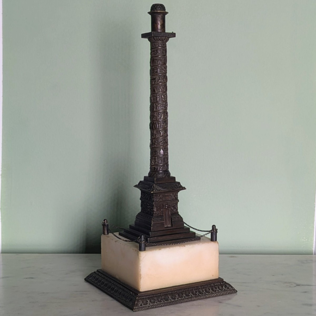 19th Century French Work - Vendôme Column In Patinated Bronze And Marble