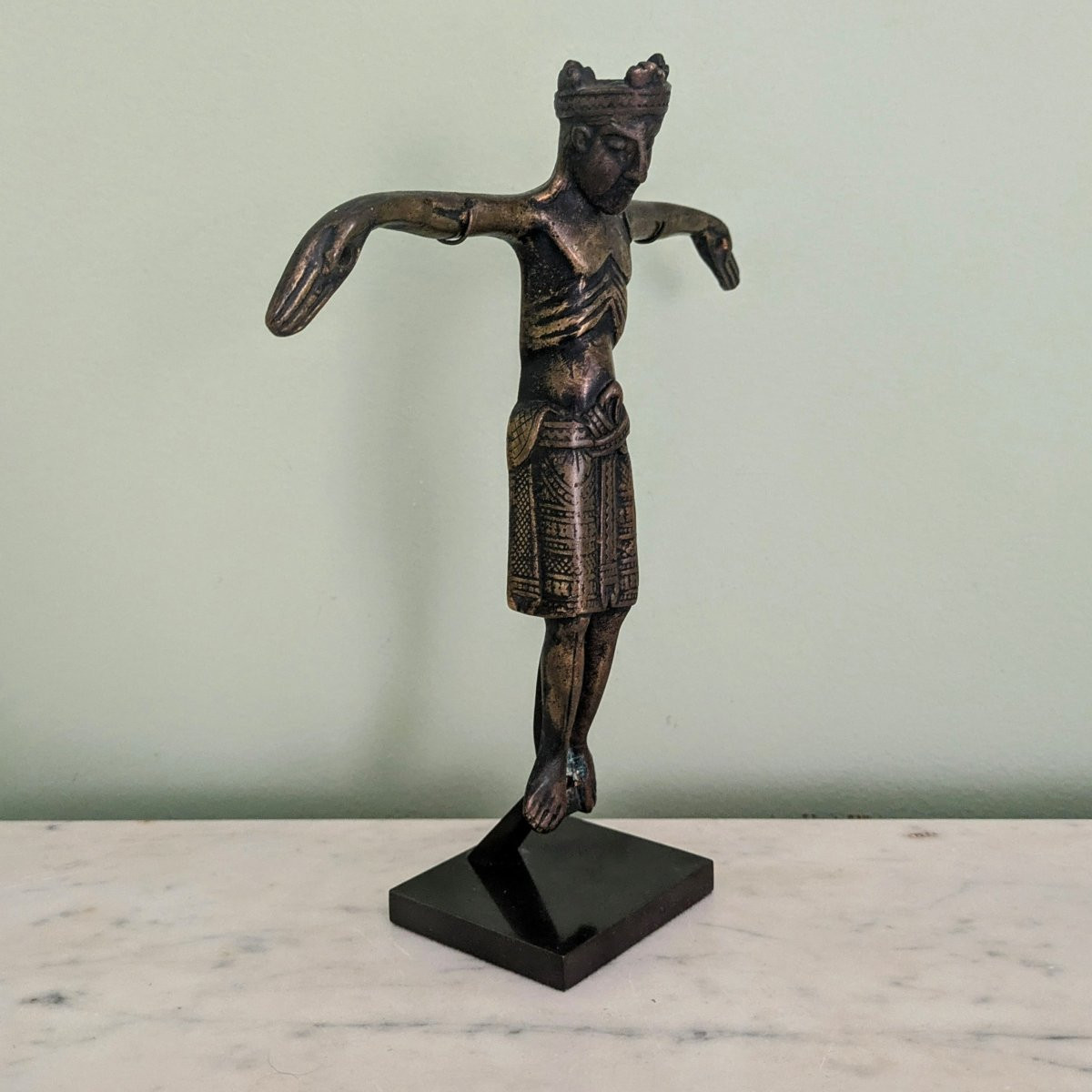 Patinated Bronze Christ In The Romanesque Style Of The 12th Century.-photo-2