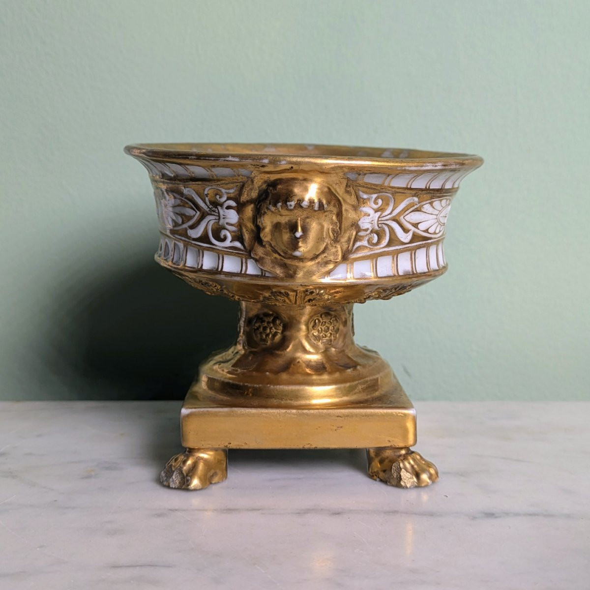 Darte Frères - petit encrier Empire, Restauration - porcelaine dorée-photo-4