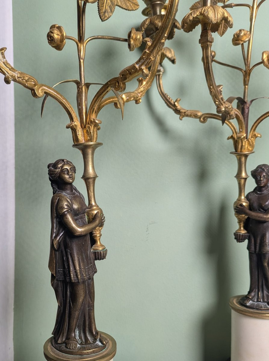 France, vers 1800 - paire de candélabres à trois lumières en marbre et bronze doré-photo-4