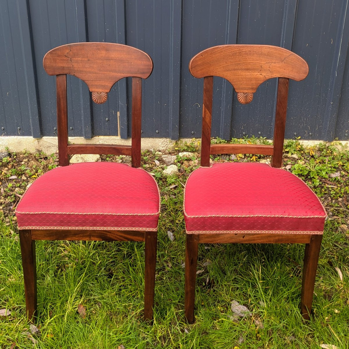 Paris, Empire Period - Pair Of Pelta-style Chairs - Mahogany And Horsehair Fabric-photo-4