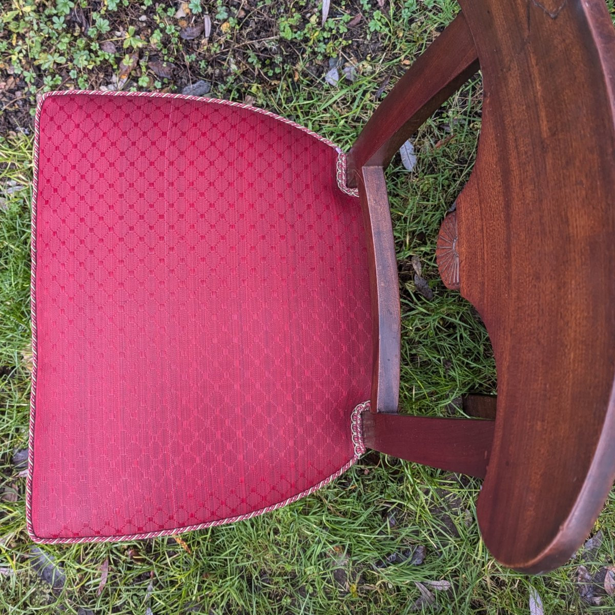 Paris, Empire Period - Pair Of Pelta-style Chairs - Mahogany And Horsehair Fabric-photo-3