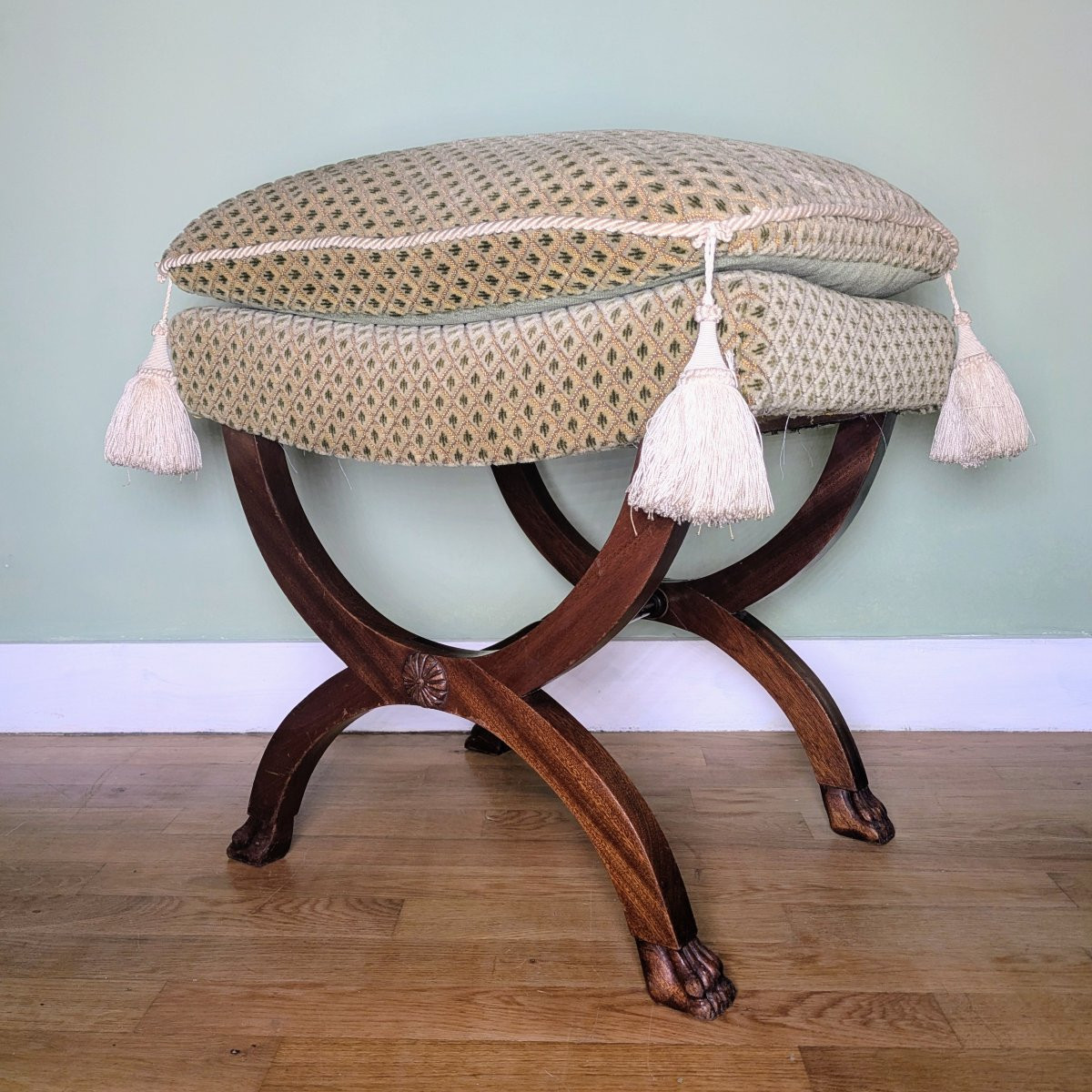 Curule Stool In Mahogany And Velvet - Empire, Restoration-photo-2