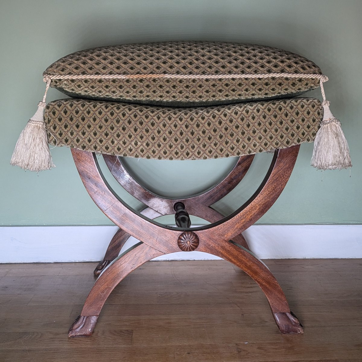 Curule Stool In Mahogany And Velvet - Empire, Restoration-photo-1