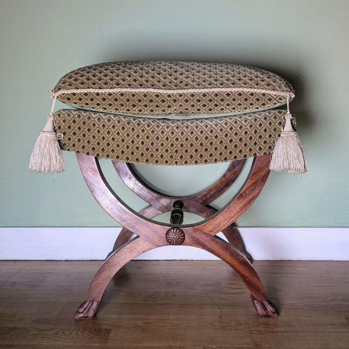 Curule Stool In Mahogany And Velvet - Empire, Restoration-photo-4