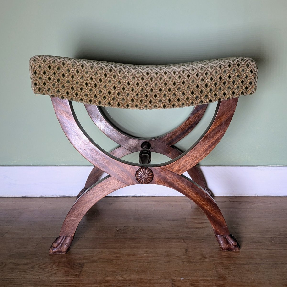 Curule Stool In Mahogany And Velvet - Empire, Restoration-photo-5