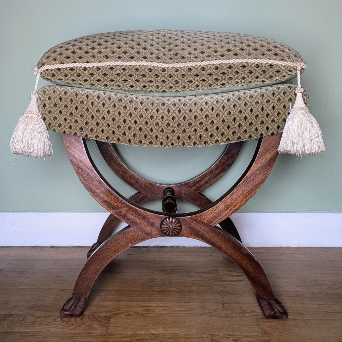 Curule Stool In Mahogany And Velvet - Empire, Restoration