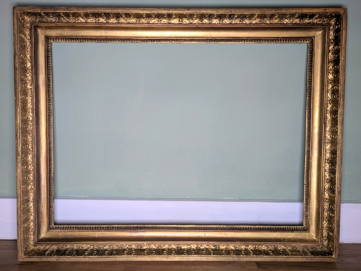 Large Frame With Palmettes In Gilded Wood - Empire Period, Restoration - Near Size P12