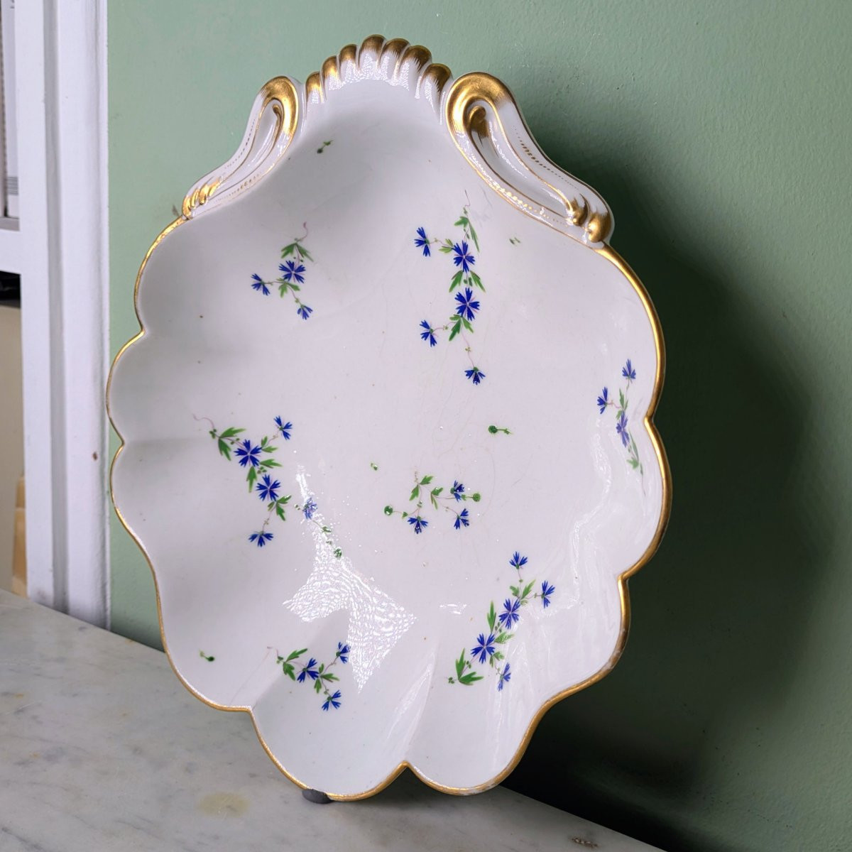 Clignancourt, Comte de Provence - compotier coquille d'époque Louis XVI - porcelaine de Paris-photo-3