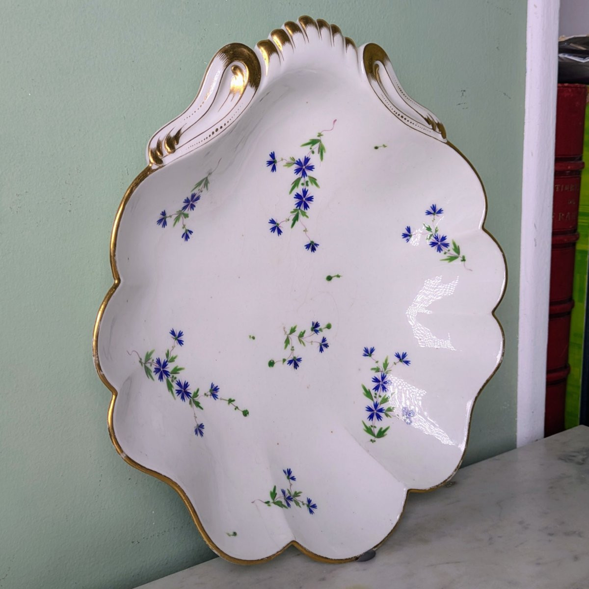 Clignancourt, Comte de Provence - compotier coquille d'époque Louis XVI - porcelaine de Paris-photo-4