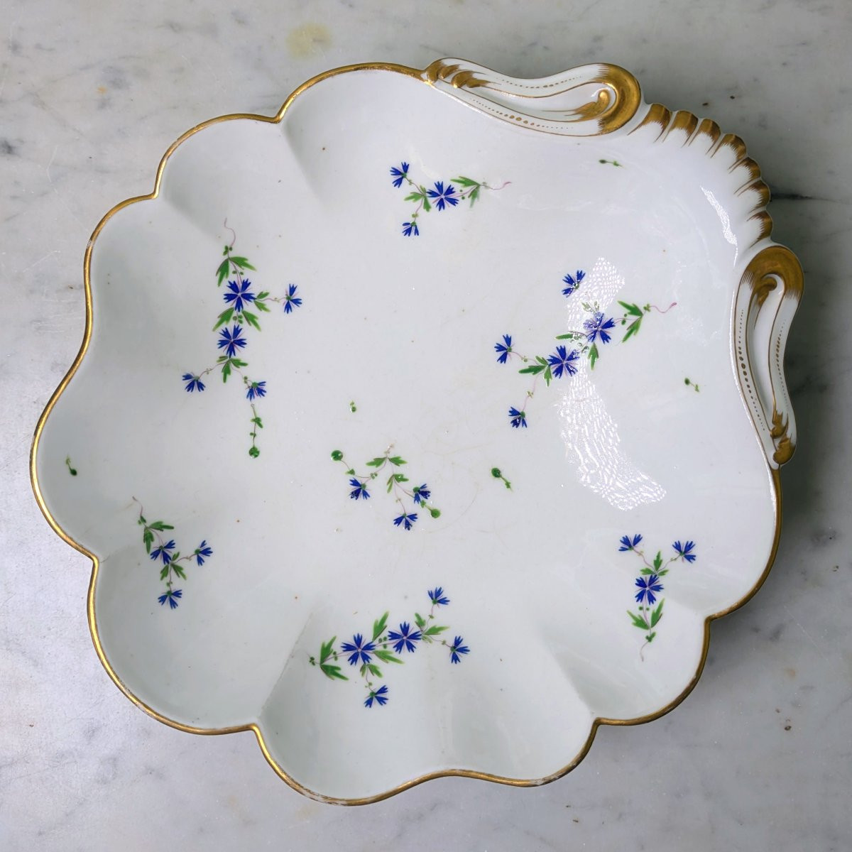 Clignancourt, Comte de Provence - compotier coquille d'époque Louis XVI - porcelaine de Paris-photo-2