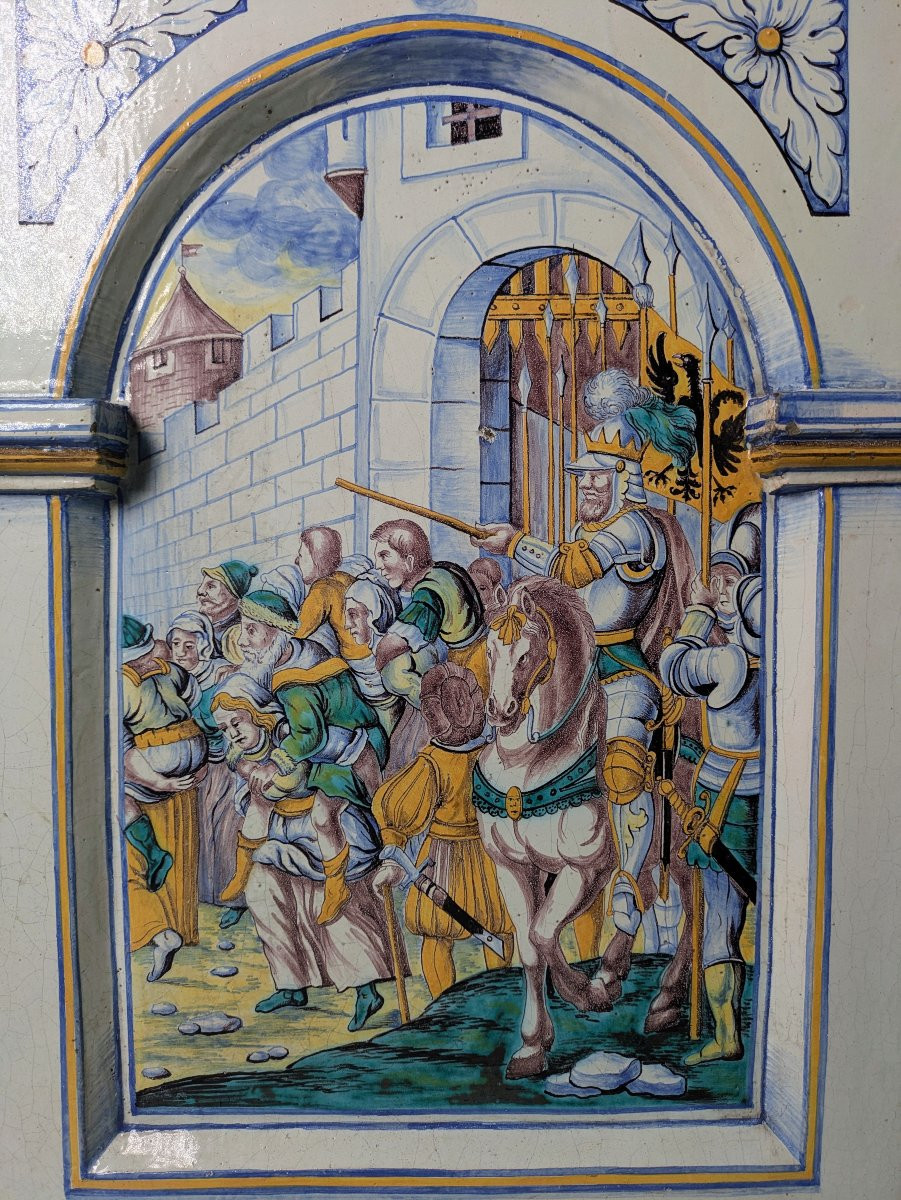 Winterthur, Suisse - grand plaque ou carreau avec Charles Quint - faïence XIXe-photo-2
