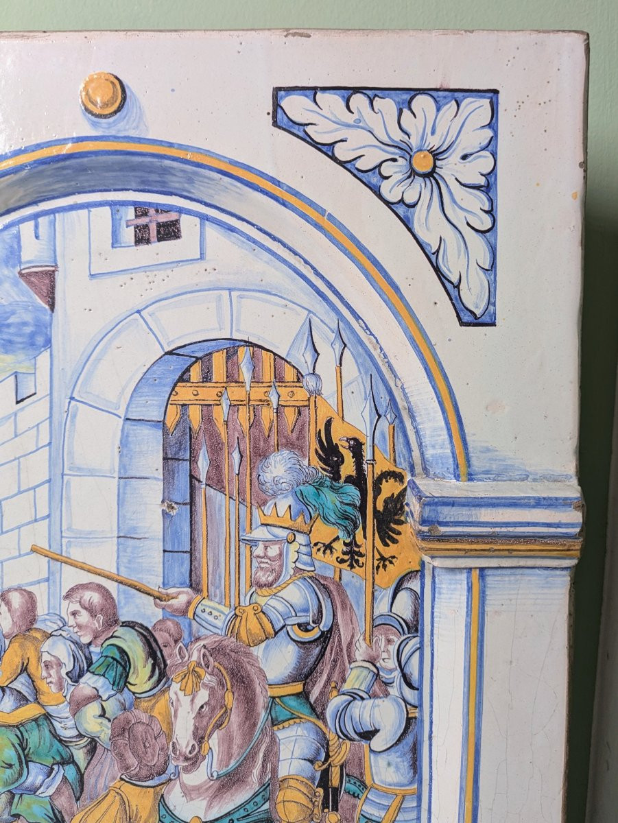 Winterthur, Suisse - grand plaque ou carreau avec Charles Quint - faïence XIXe-photo-3