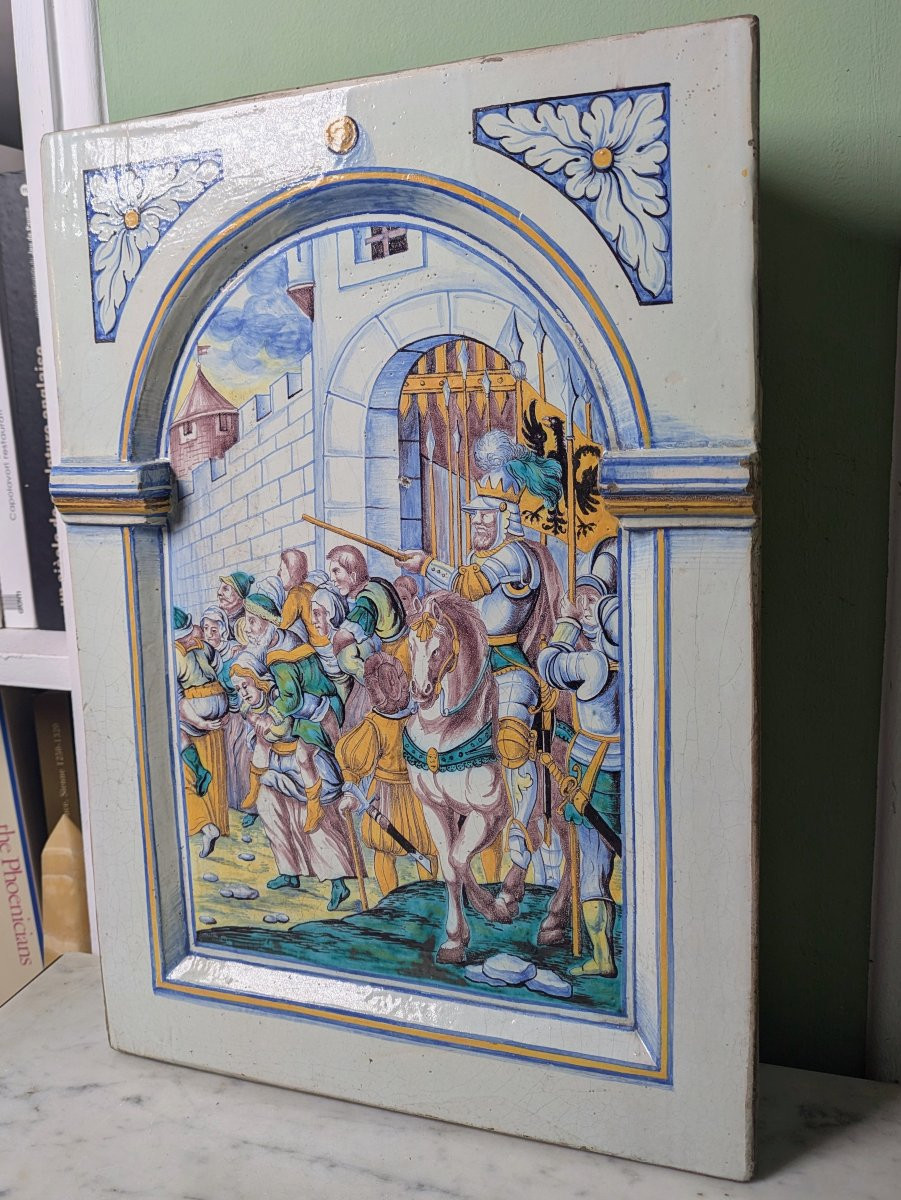 Winterthur, Suisse - grand plaque ou carreau avec Charles Quint - faïence XIXe-photo-3