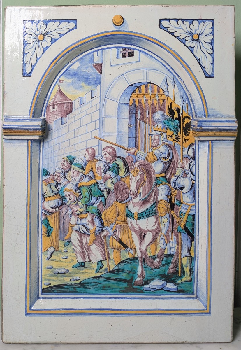 Winterthur, Suisse - grand plaque ou carreau avec Charles Quint - faïence XIXe