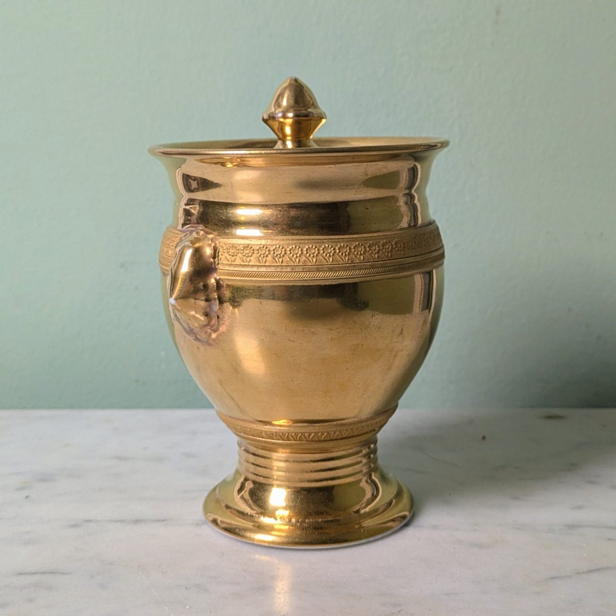 Darte Frères  vers 1820 - rare sucrier - riche dorure et frise moletée-photo-2