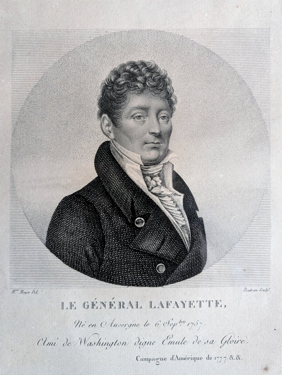 Rare gravure de Lafayette dans son encadrement en bois noirci - époque Révolutionnaire-photo-4