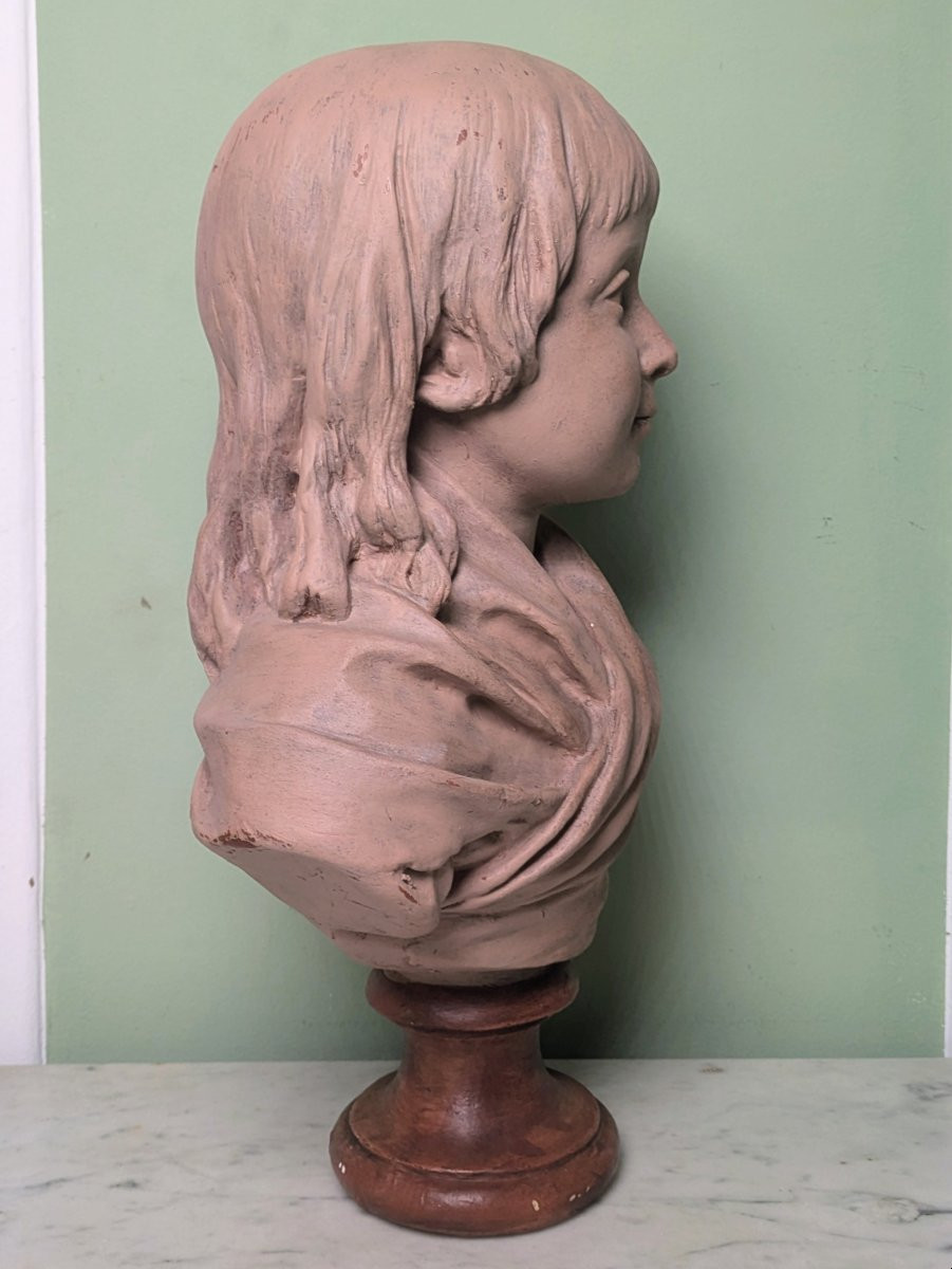 Houdon, d'après - buste de Louis XVII en terre cuite patinée - fin XIXe-photo-2