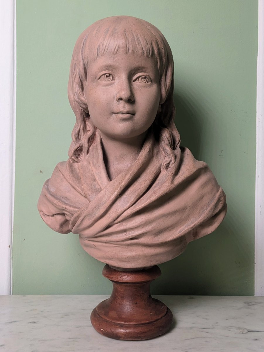 Houdon, d'après - buste de Louis XVII en terre cuite patinée - fin XIXe-photo-3