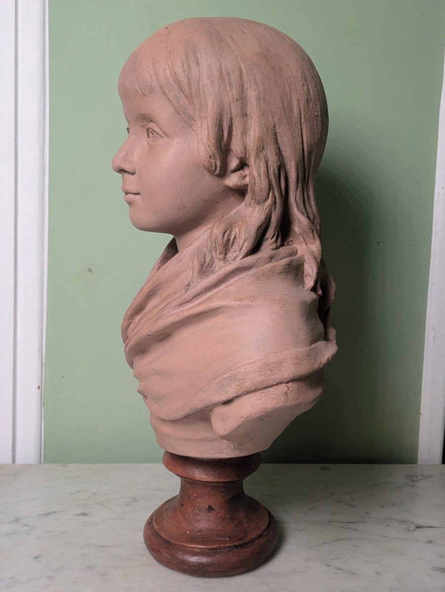 Houdon, d'après - buste de Louis XVII en terre cuite patinée - fin XIXe-photo-1