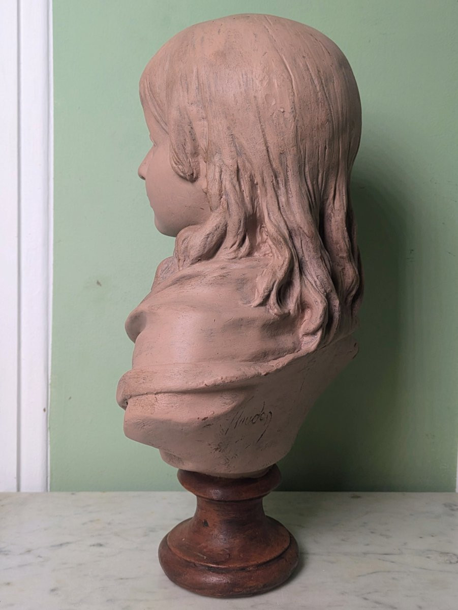 Houdon, d'après - buste de Louis XVII en terre cuite patinée - fin XIXe-photo-2