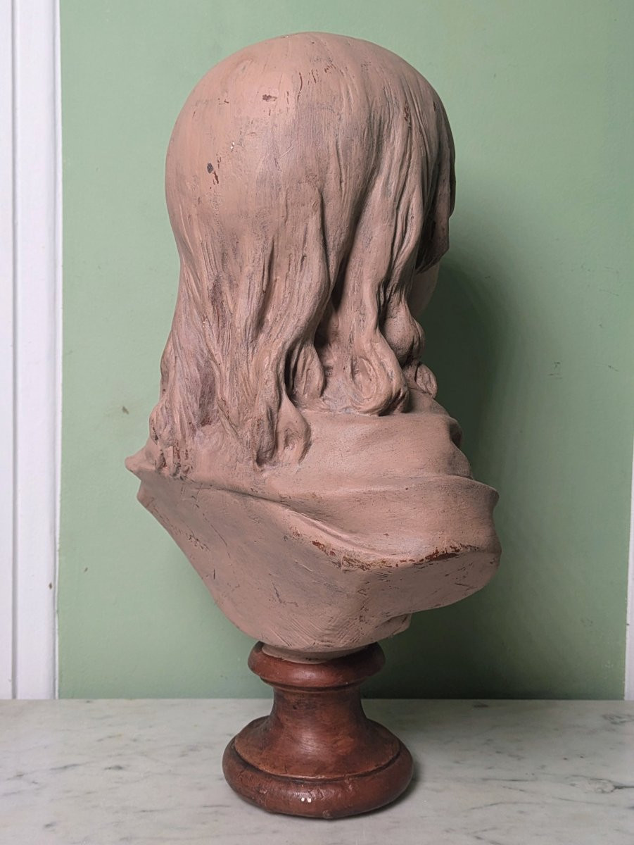 Houdon, d'après - buste de Louis XVII en terre cuite patinée - fin XIXe-photo-4