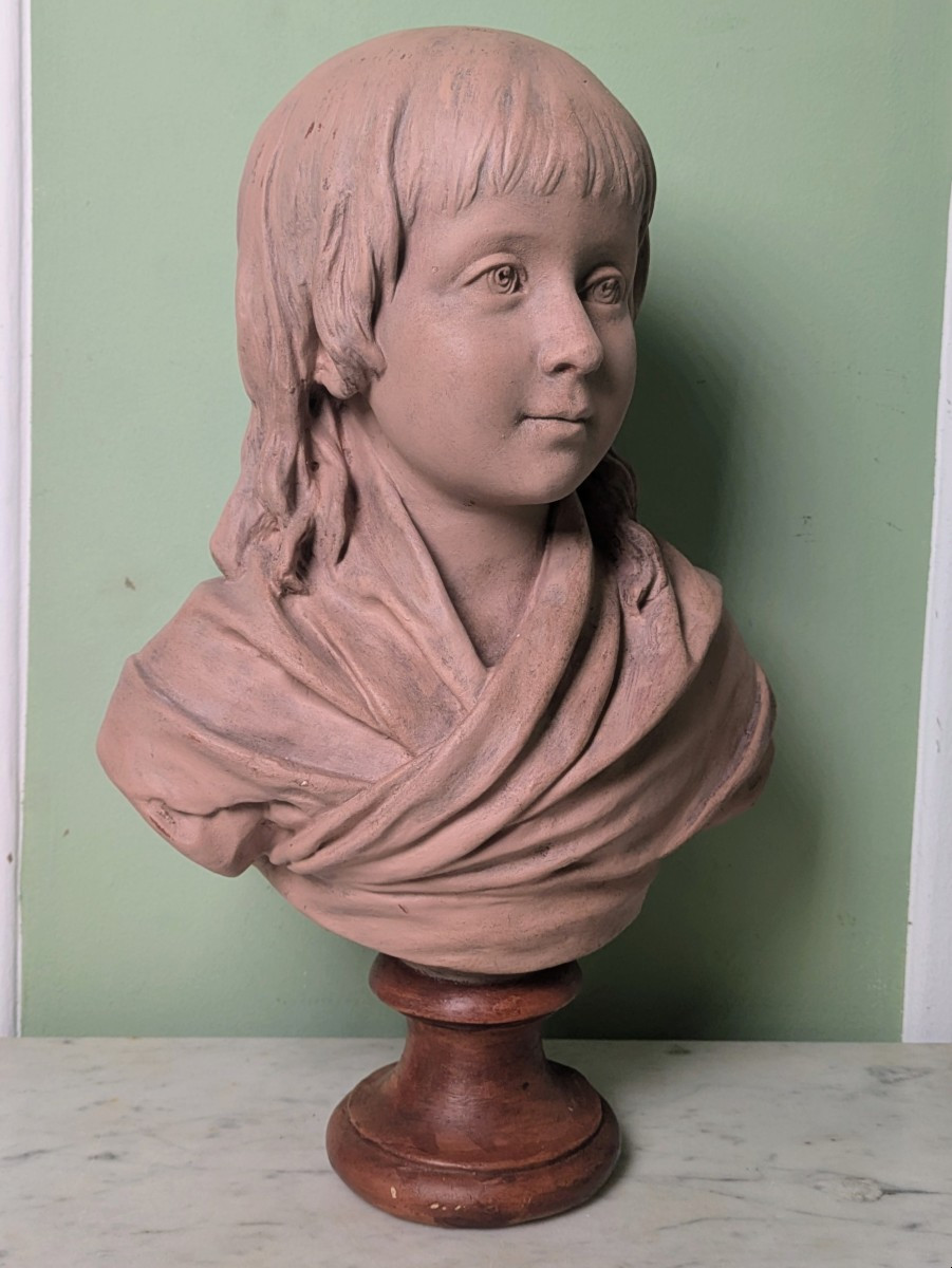 Houdon, d'après - buste de Louis XVII en terre cuite patinée - fin XIXe
