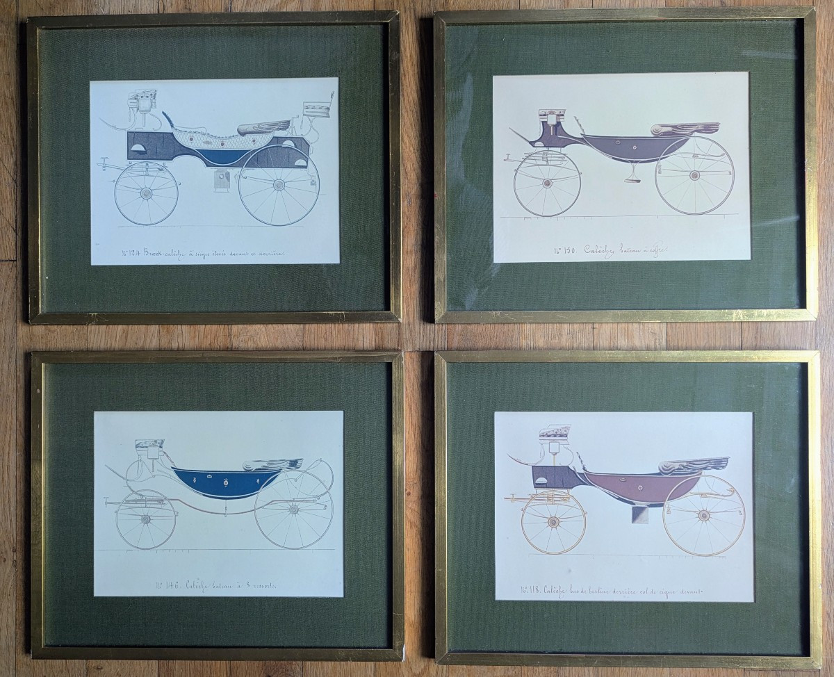 Hermès d'après Barouche, circa 1980 - suite de quatre impressions encadrées - thème Calèche