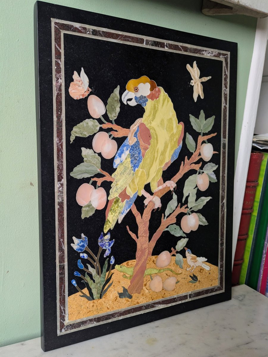 Italie, travail moderne - plaque ou panneau en pietra dura dans le goût de la Renaissance-photo-2