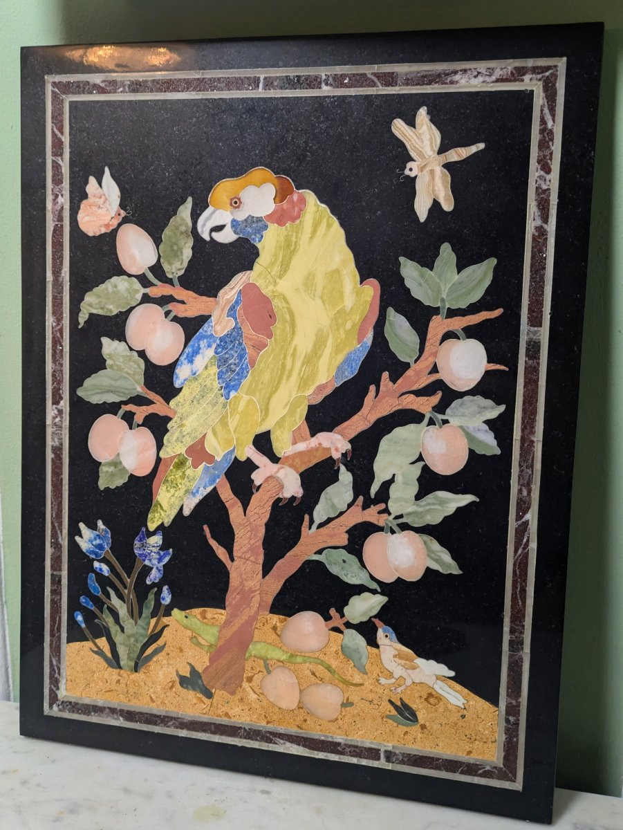 Italie, travail moderne - plaque ou panneau en pietra dura dans le goût de la Renaissance-photo-3