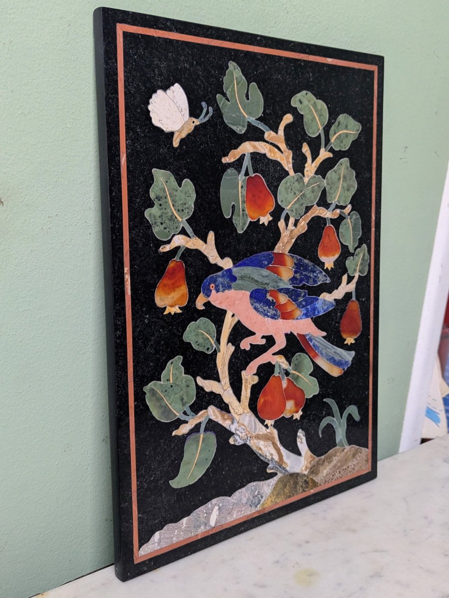 Italie, travail moderne - plaque ou panneau en pietra dura dans le goût de la Renaissance-photo-3