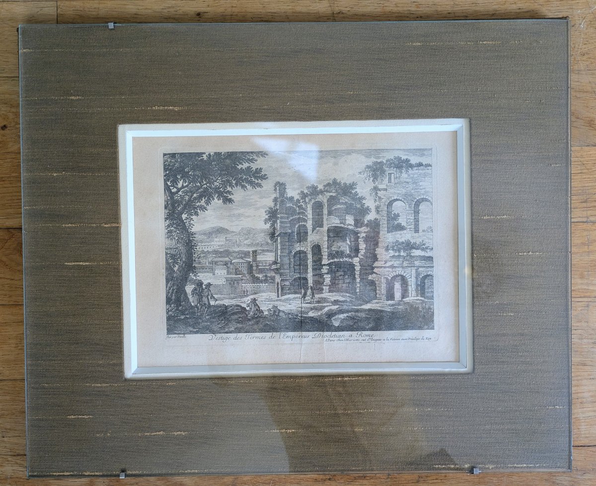 Perrelle, graveur - deux vues de ruines antiques - encadrement moderne-photo-2