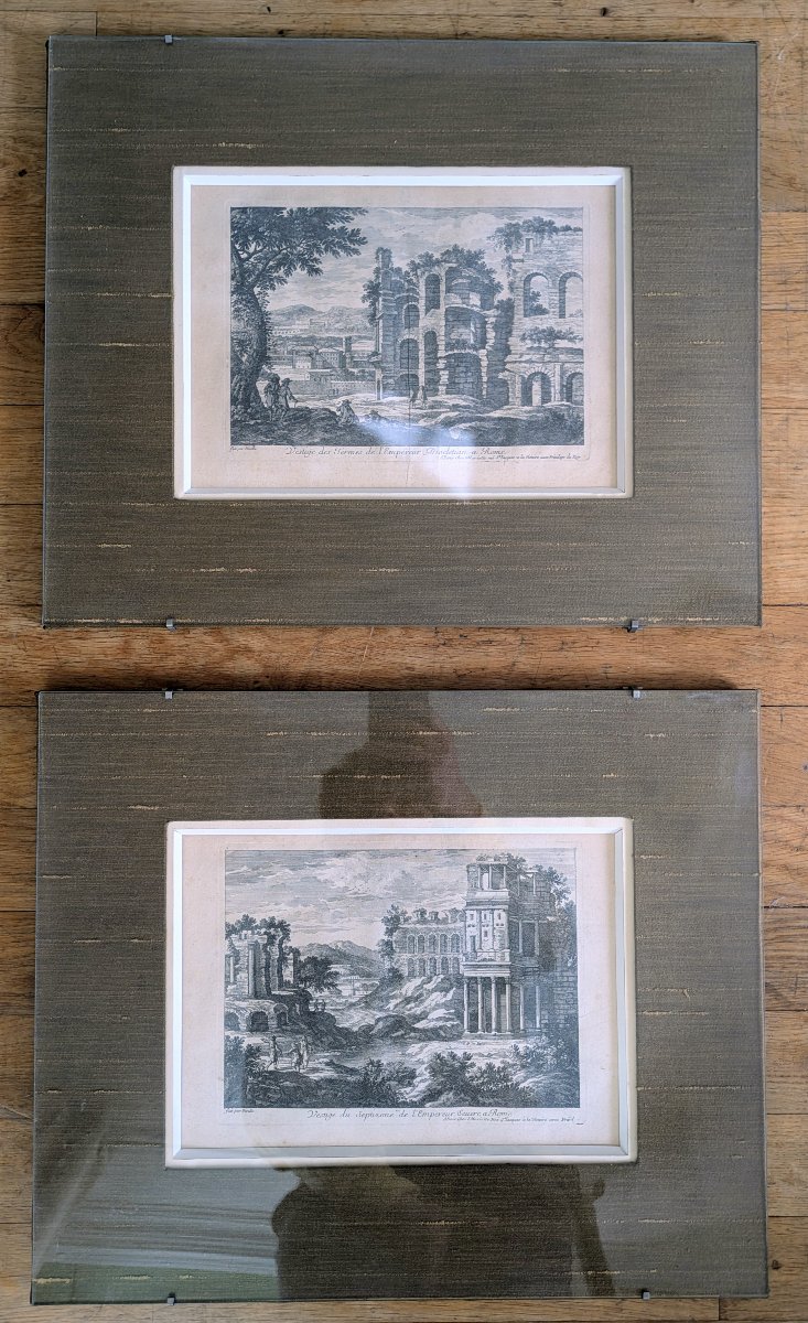 Perrelle, graveur - deux vues de ruines antiques - encadrement moderne