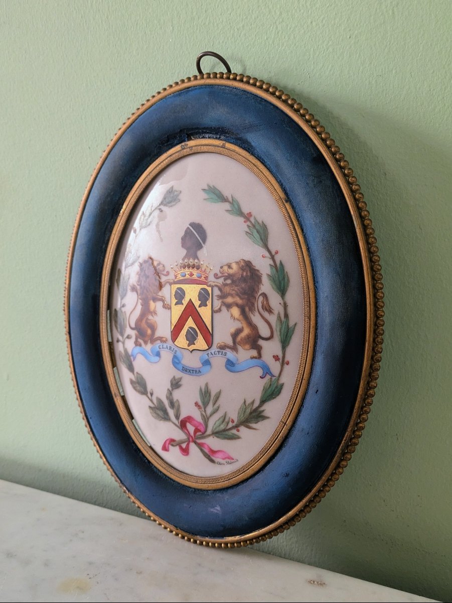 France, Napoleonic III Period—a Curious Medallion Framed With A "moorish" Coat Of Arms—porcelain -photo-2
