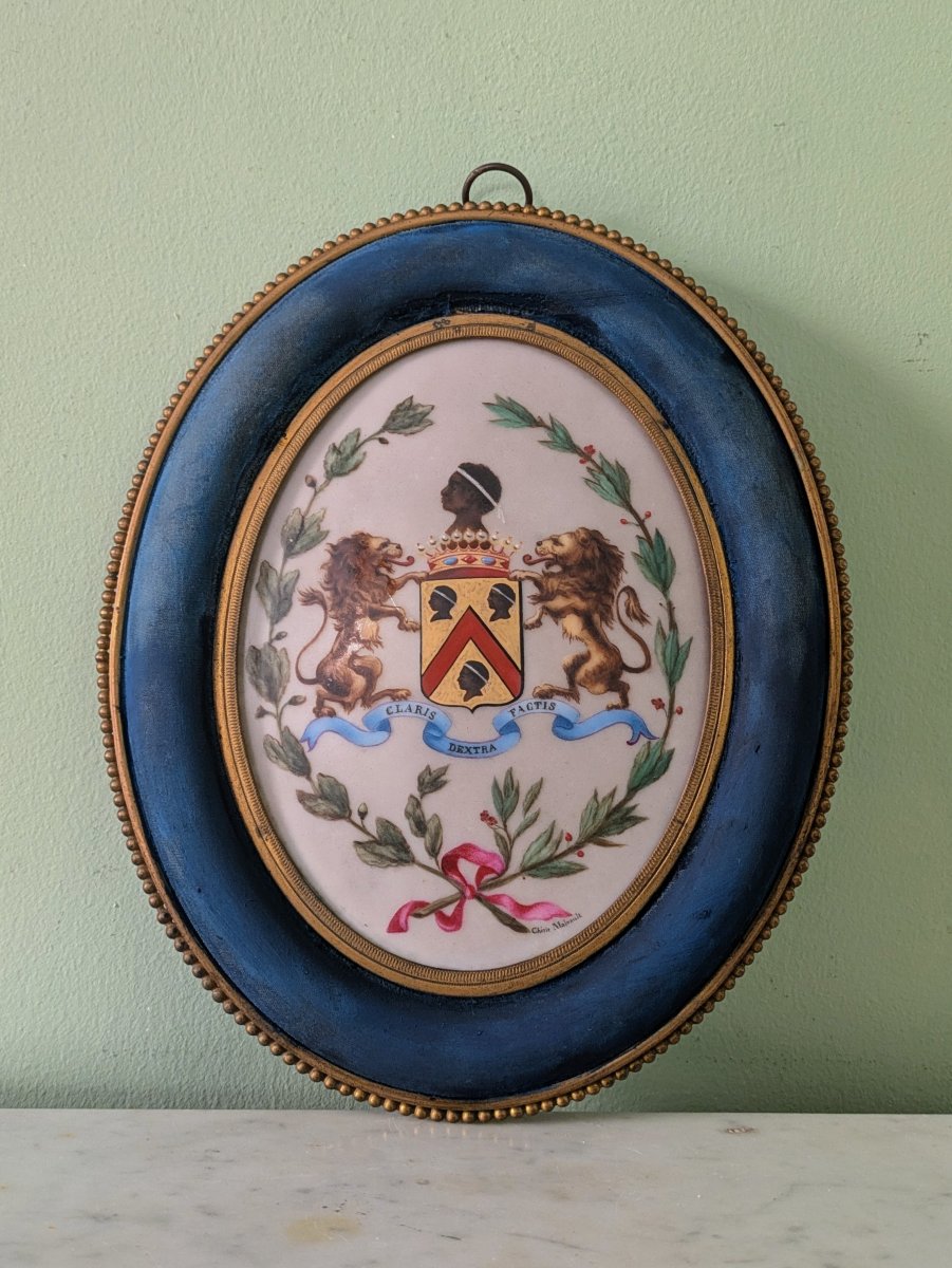 France, Napoleonic III Period—a Curious Medallion Framed With A "moorish" Coat Of Arms—porcelain 