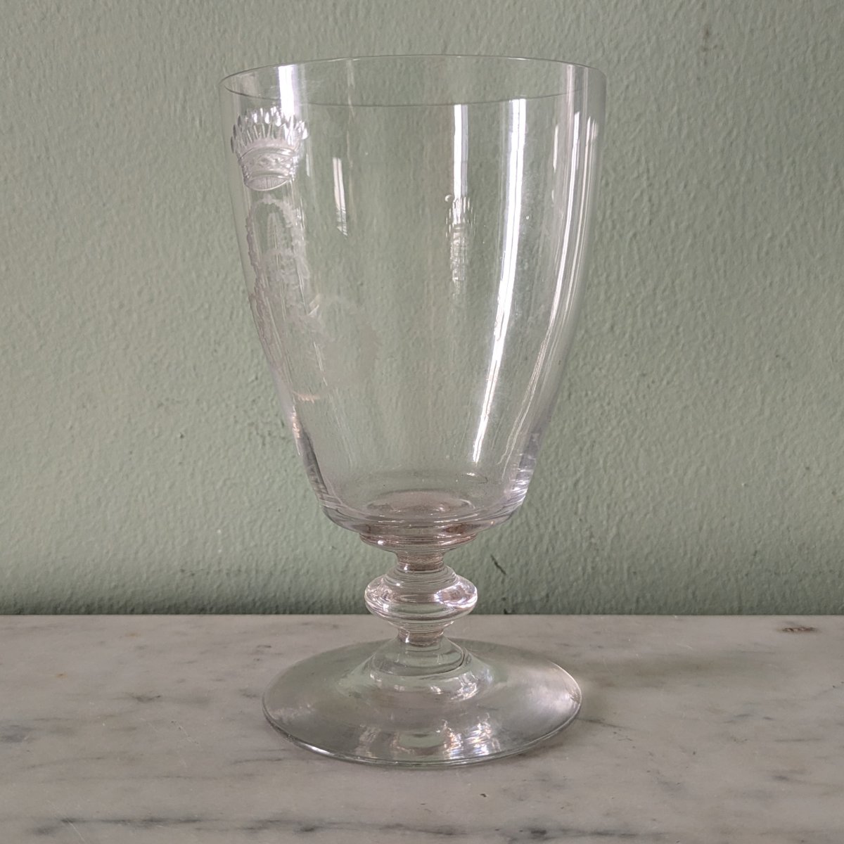France, Napoleonic III Era—engraved Crystal Stemmed Glass With A Count's Monogram-photo-3