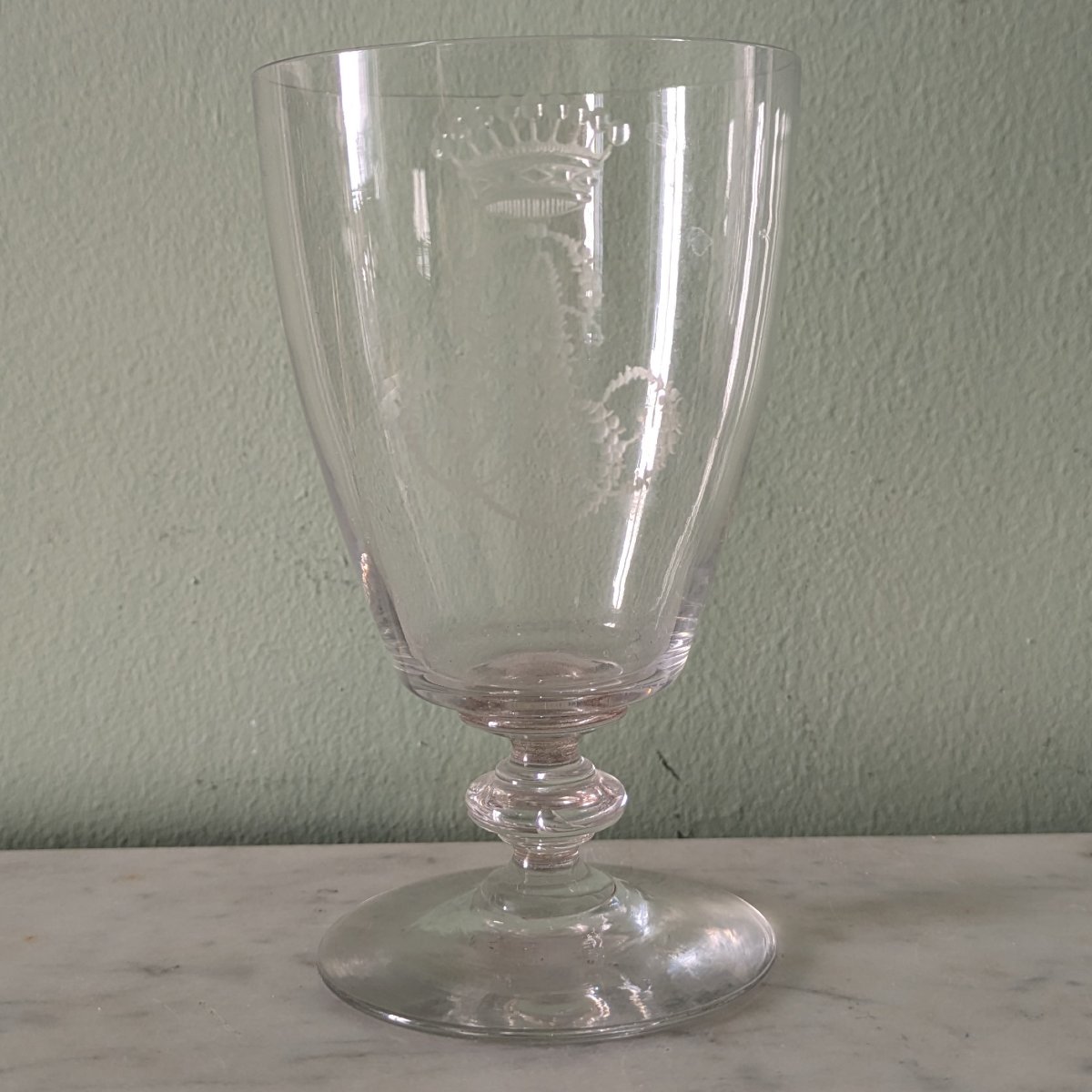 France, Napoleonic III Era—engraved Crystal Stemmed Glass With A Count's Monogram