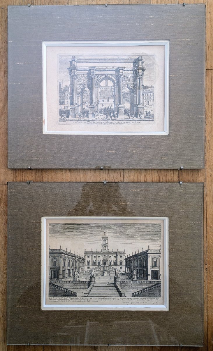 Perrelle, Engraver—two Views Of Roman Monuments—modern Frame
