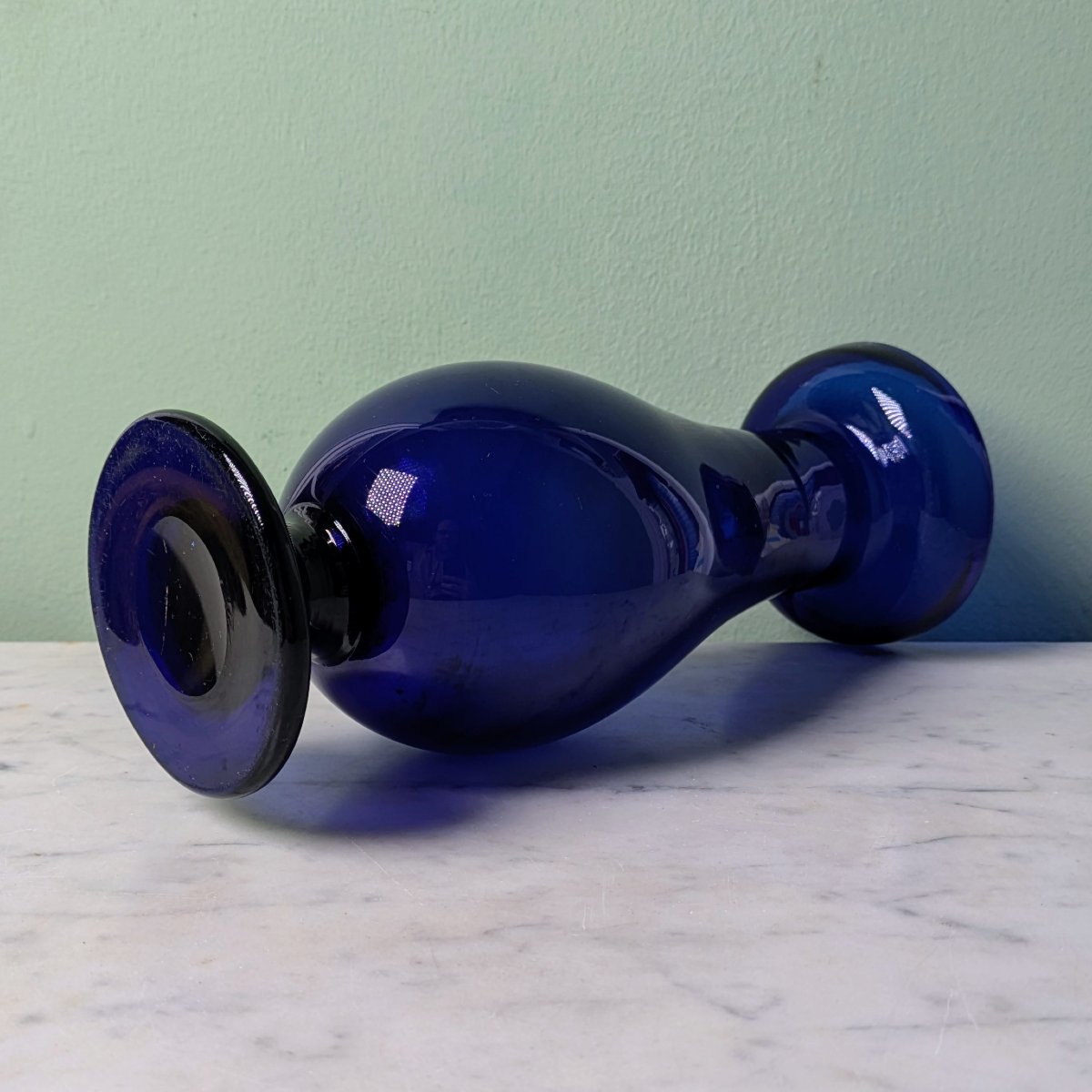 Baluster Vase With Hyacinths—blue Blown Glass, Early 19th Century-photo-2