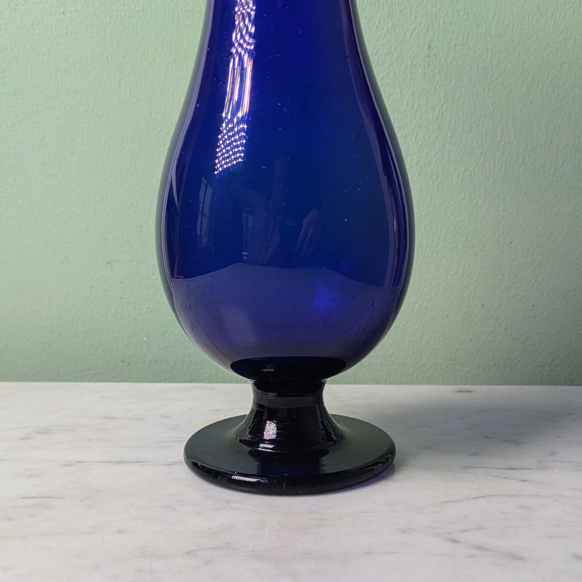Baluster Vase With Hyacinths—blue Blown Glass, Early 19th Century-photo-3