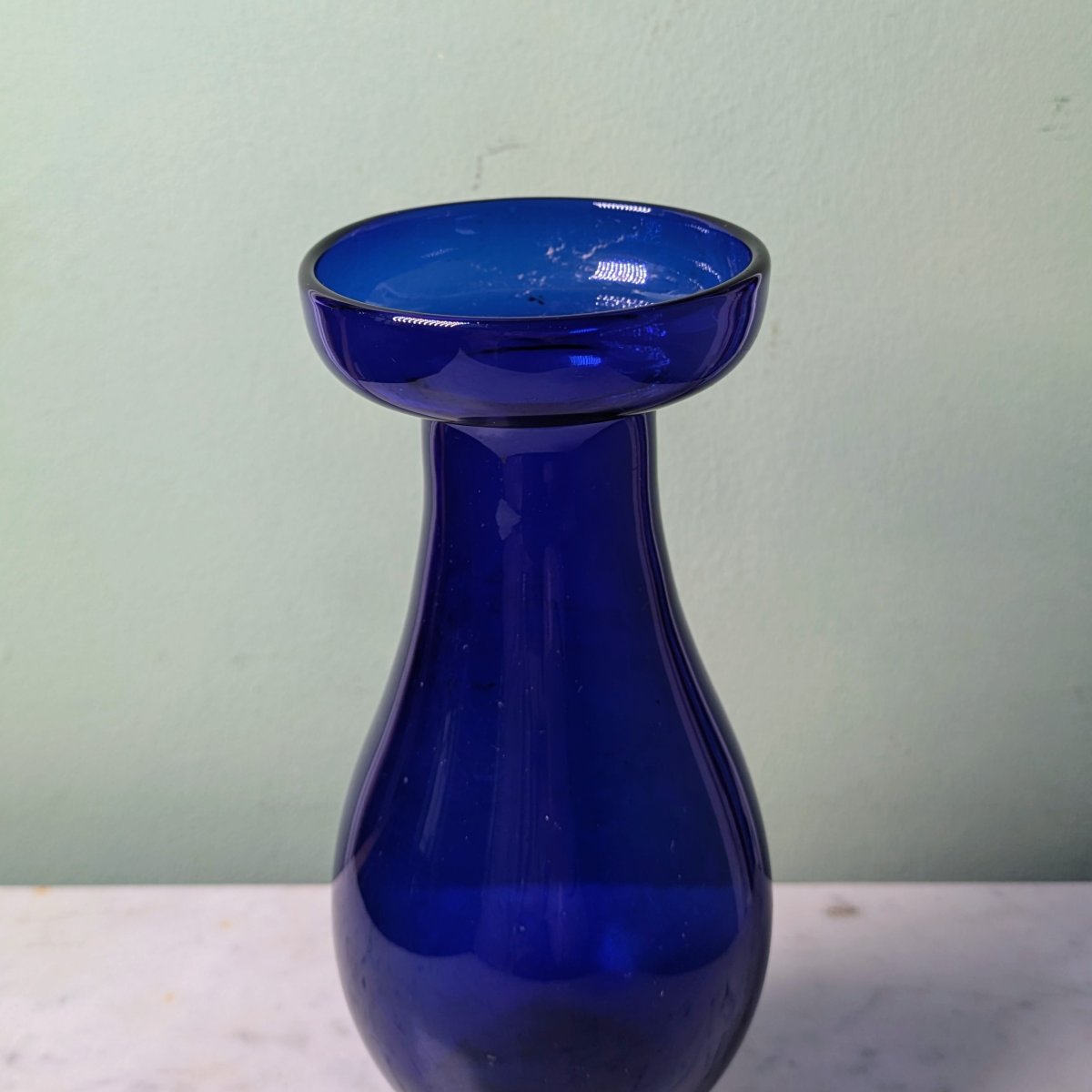 Baluster Vase With Hyacinths—blue Blown Glass, Early 19th Century-photo-4