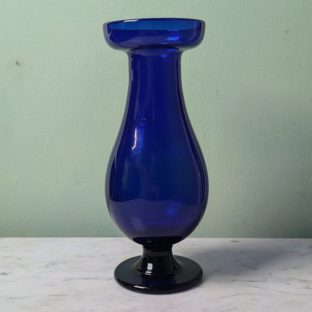 Baluster Vase With Hyacinths—blue Blown Glass, Early 19th Century