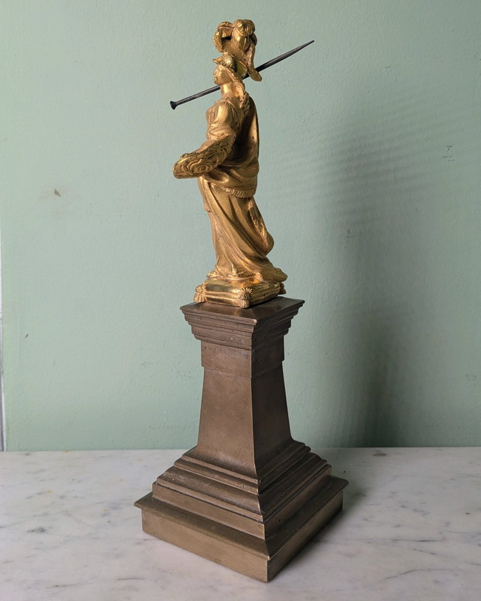 France, Circa 1780—minerva In Bronze Gilded With Mercury, On A Patinated Bronze Base—louis XVI-photo-1
