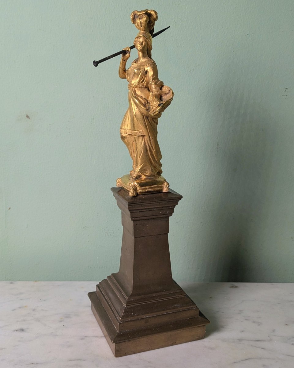 France, Circa 1780—minerva In Bronze Gilded With Mercury, On A Patinated Bronze Base—louis XVI-photo-2