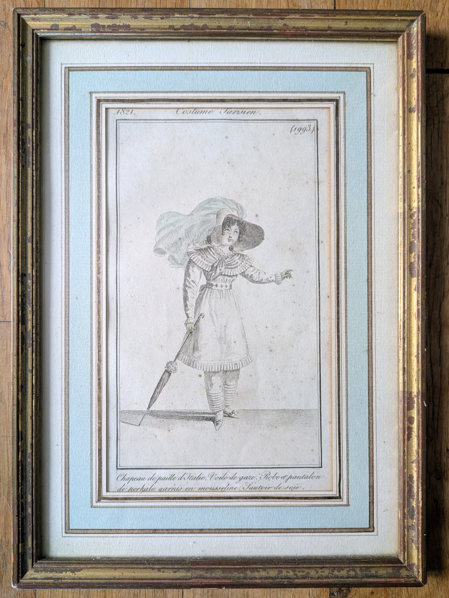 Paris, vers 1820 - paire de gravures de mode encadrées - Journal des Dames-photo-2