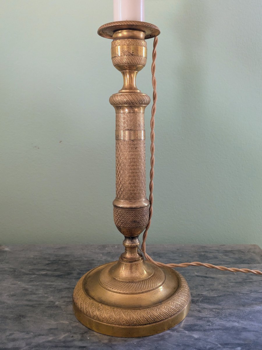 France, Circa 1830—charles X Torch-style Candlestick Converted Into A Lamp—gilded Bronze-photo-2