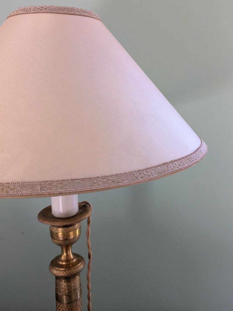 France, Circa 1830—charles X Torch-style Candlestick Converted Into A Lamp—gilded Bronze-photo-3