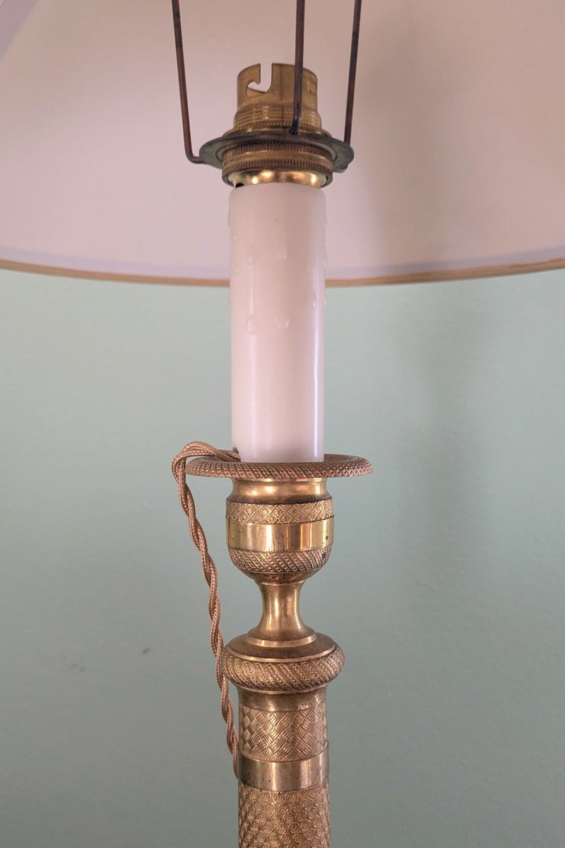 France, Circa 1830—charles X Torch-style Candlestick Converted Into A Lamp—gilded Bronze-photo-4